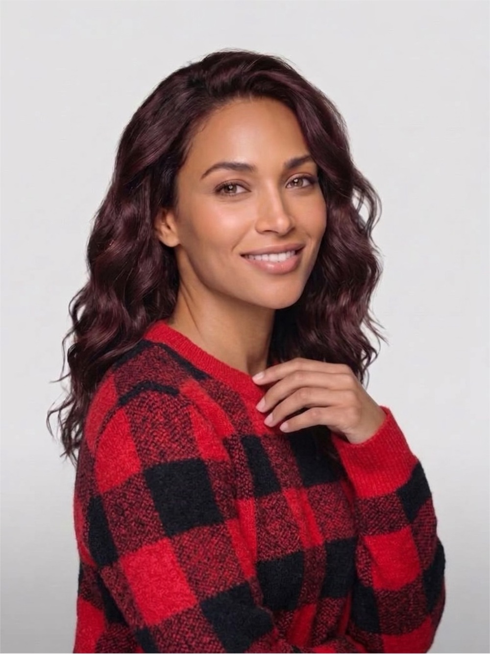 Cozy Plaid Crewneck Sweater - Red / Black